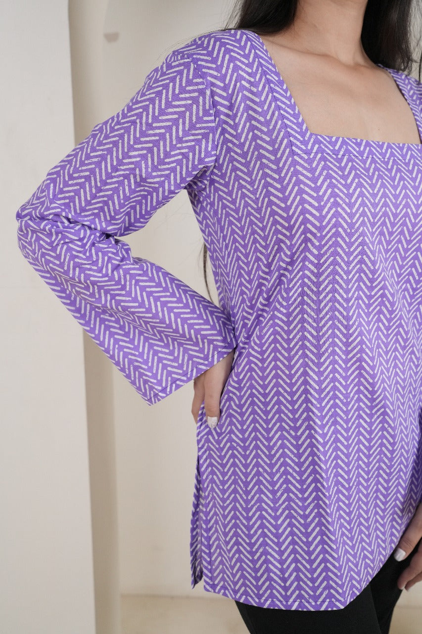 Women's Purple Chevron Print Kurti