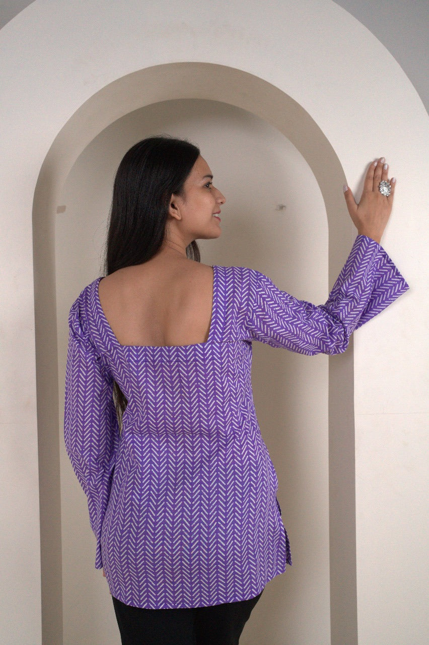 Women's Purple Chevron Print Kurti