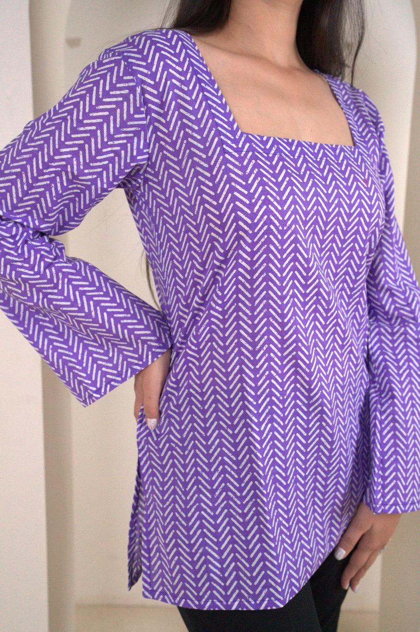 Women's Purple Chevron Print Kurti