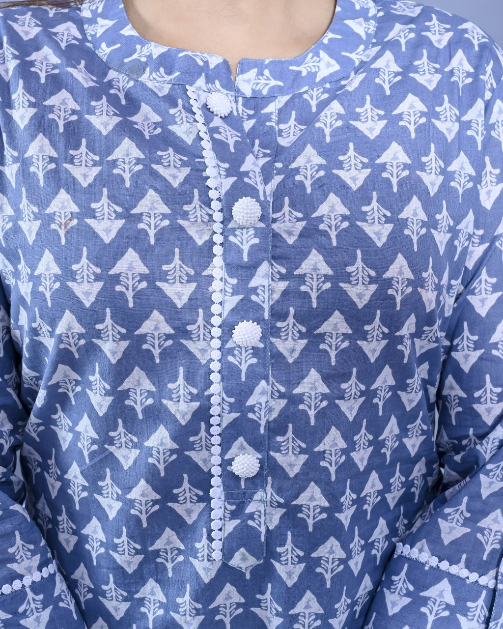 Aadviik Fashions Blue and White Printed Cotton Kurti
