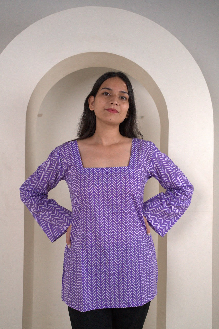 Women's Purple Chevron Print Kurti