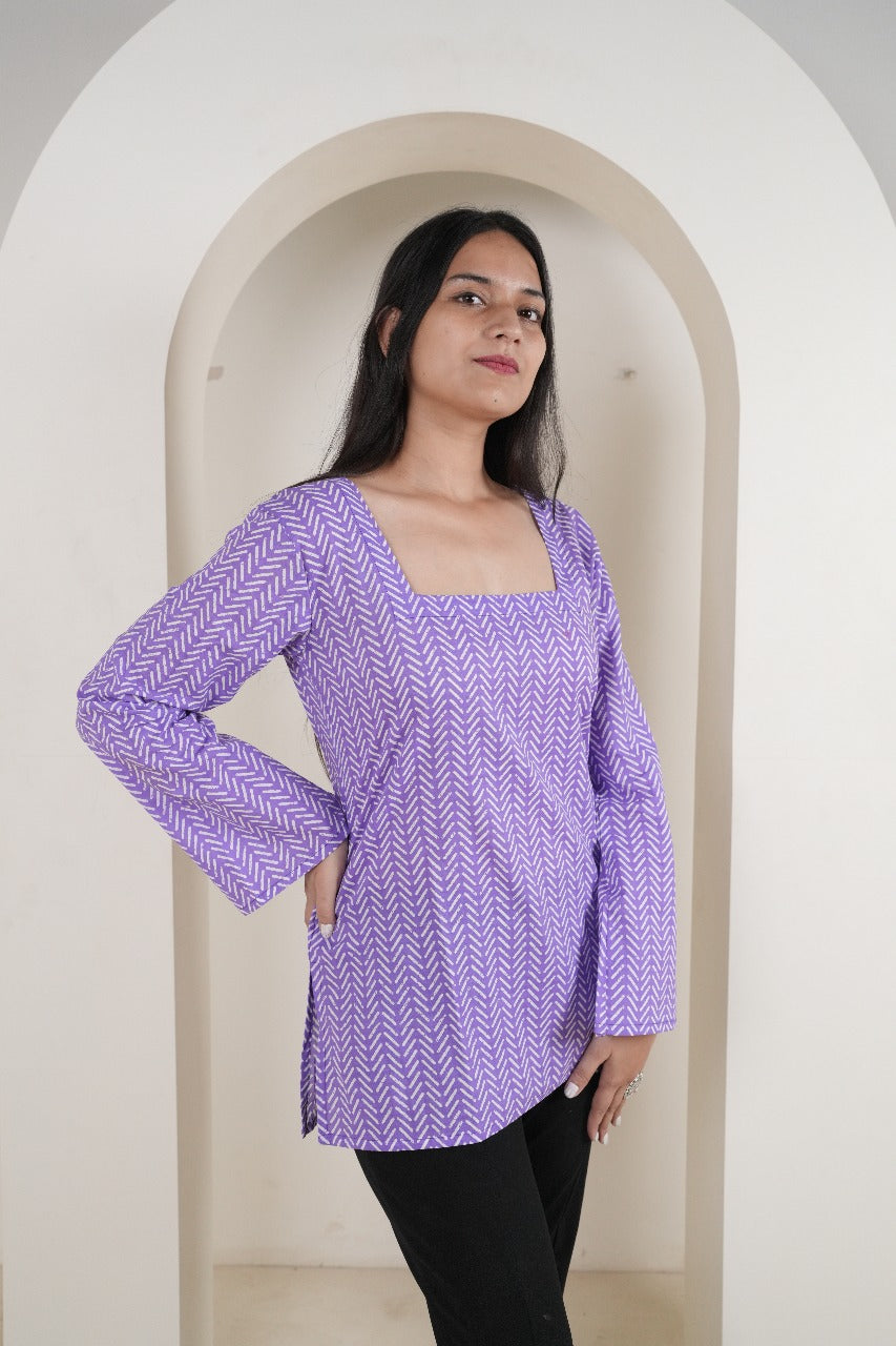 Women's Purple Chevron Print Kurti