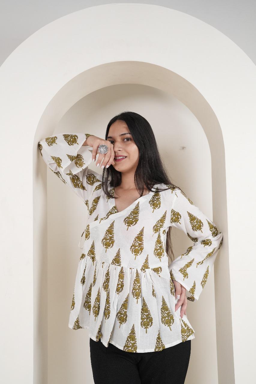 Angrakha Peplum Style Printed Kurti