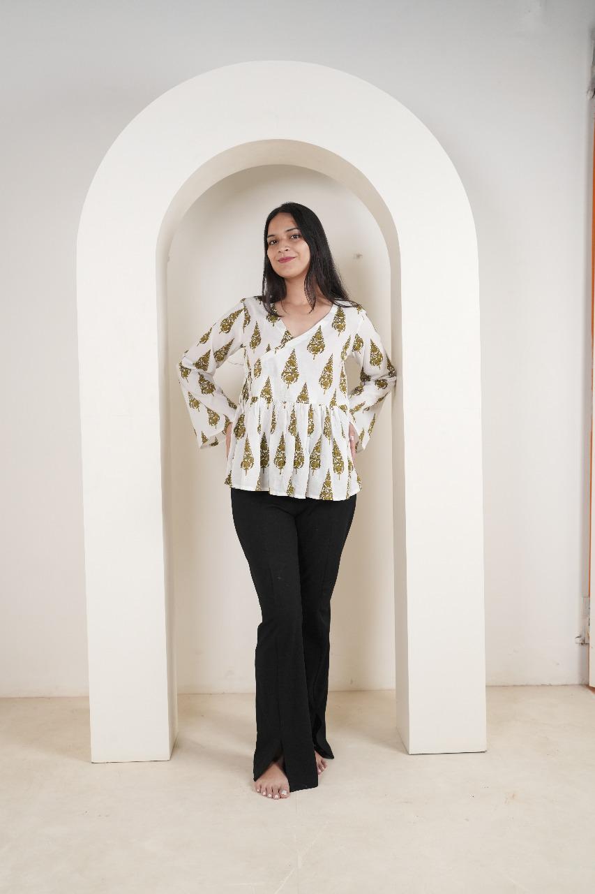 Angrakha Peplum Style Printed Kurti