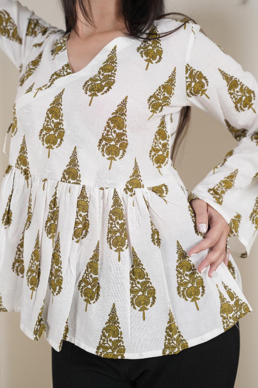 Angrakha Peplum Style Printed Kurti