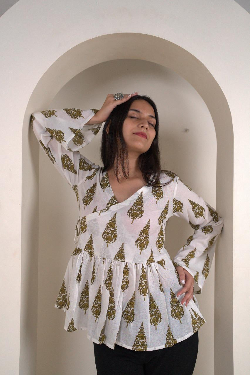 Angrakha Peplum Style Printed Kurti