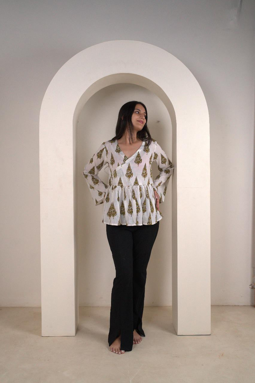 Angrakha Peplum Style Printed Kurti