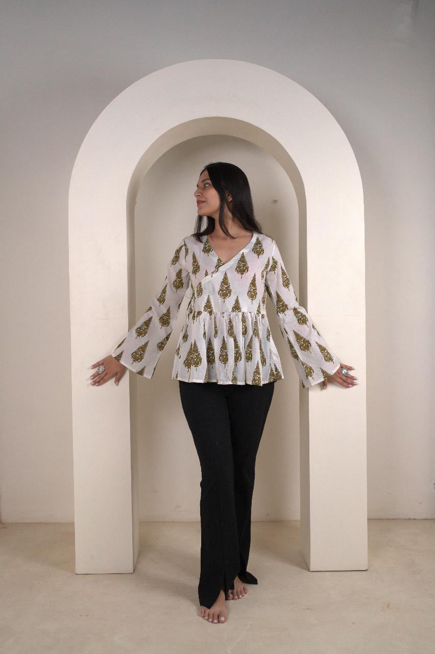 Angrakha Peplum Style Printed Kurti