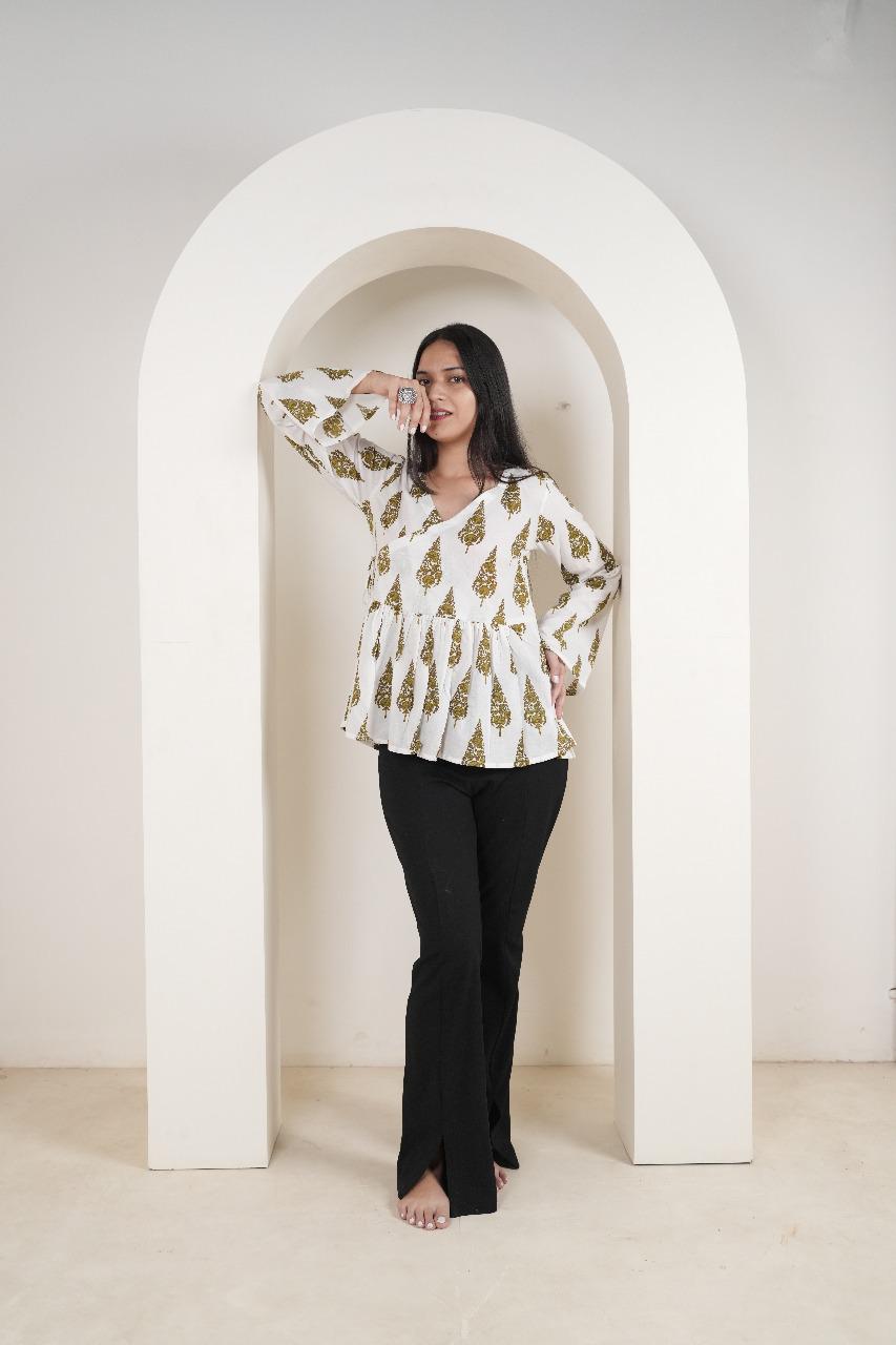 Angrakha Peplum Style Printed Kurti