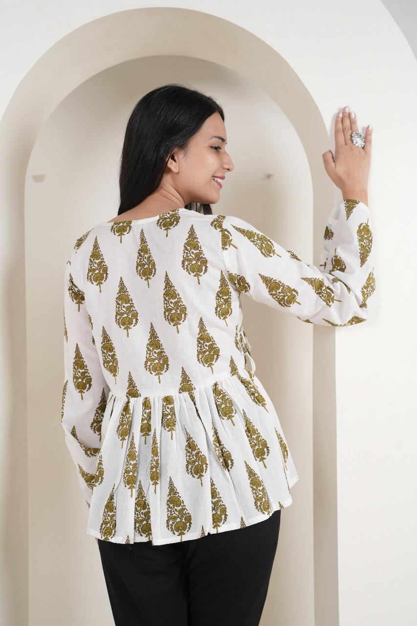 Angrakha Peplum Style Printed Kurti
