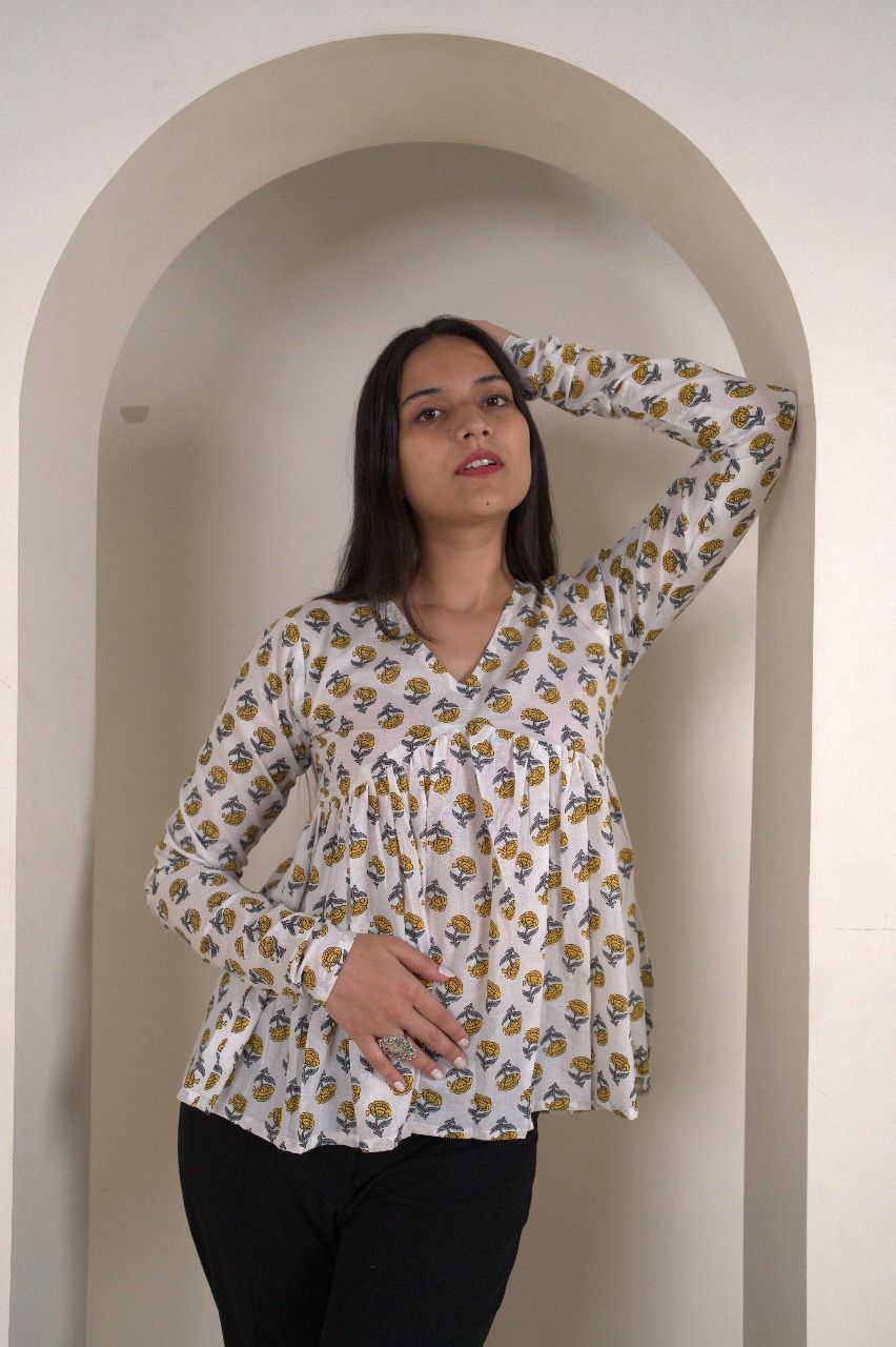 Peplum Kurti with Floral & Geometric Prints