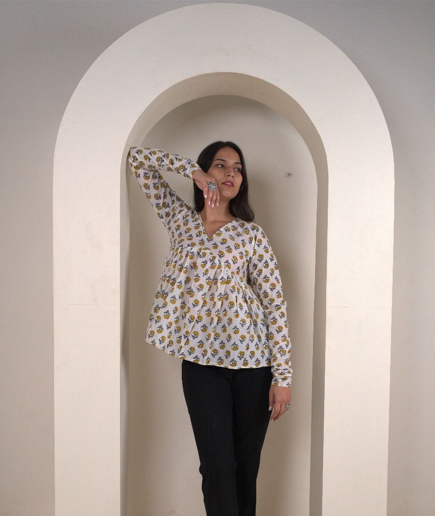 Peplum Kurti with Floral & Geometric Prints