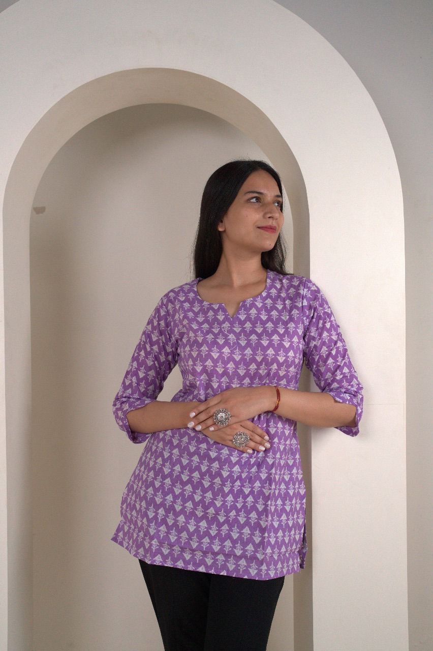 Peplum Kurti with Floral and Geometric Print