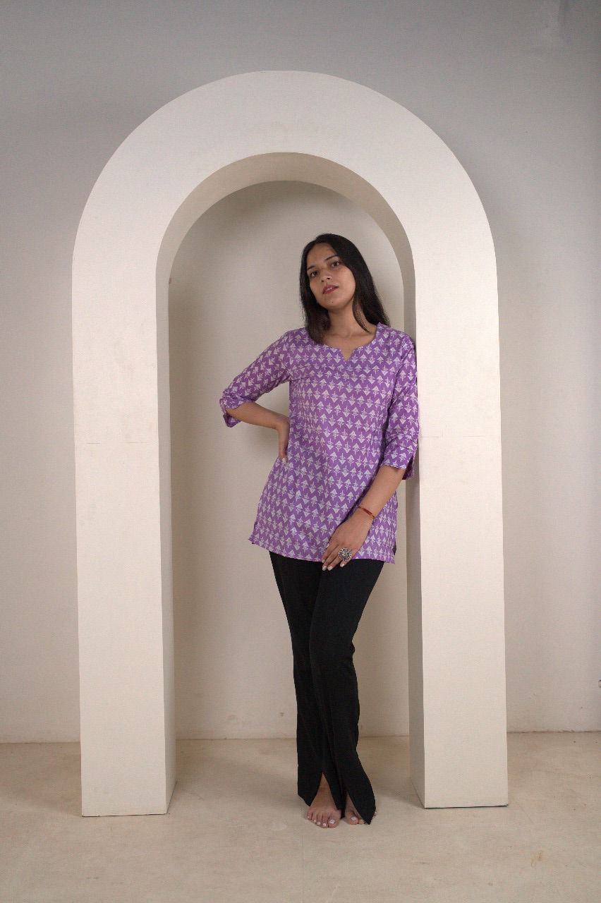 Peplum Kurti with Floral and Geometric Print