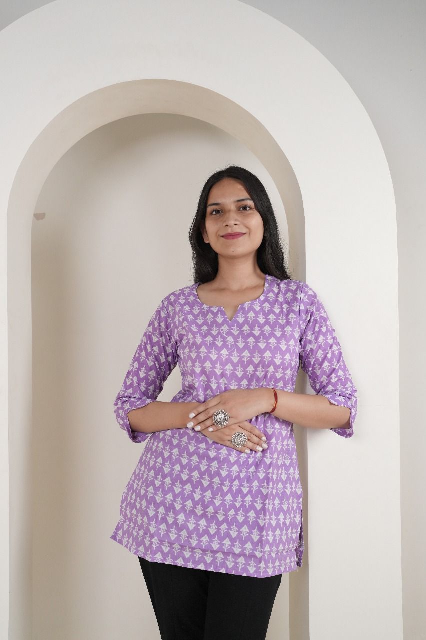 Peplum Kurti with Floral and Geometric Print