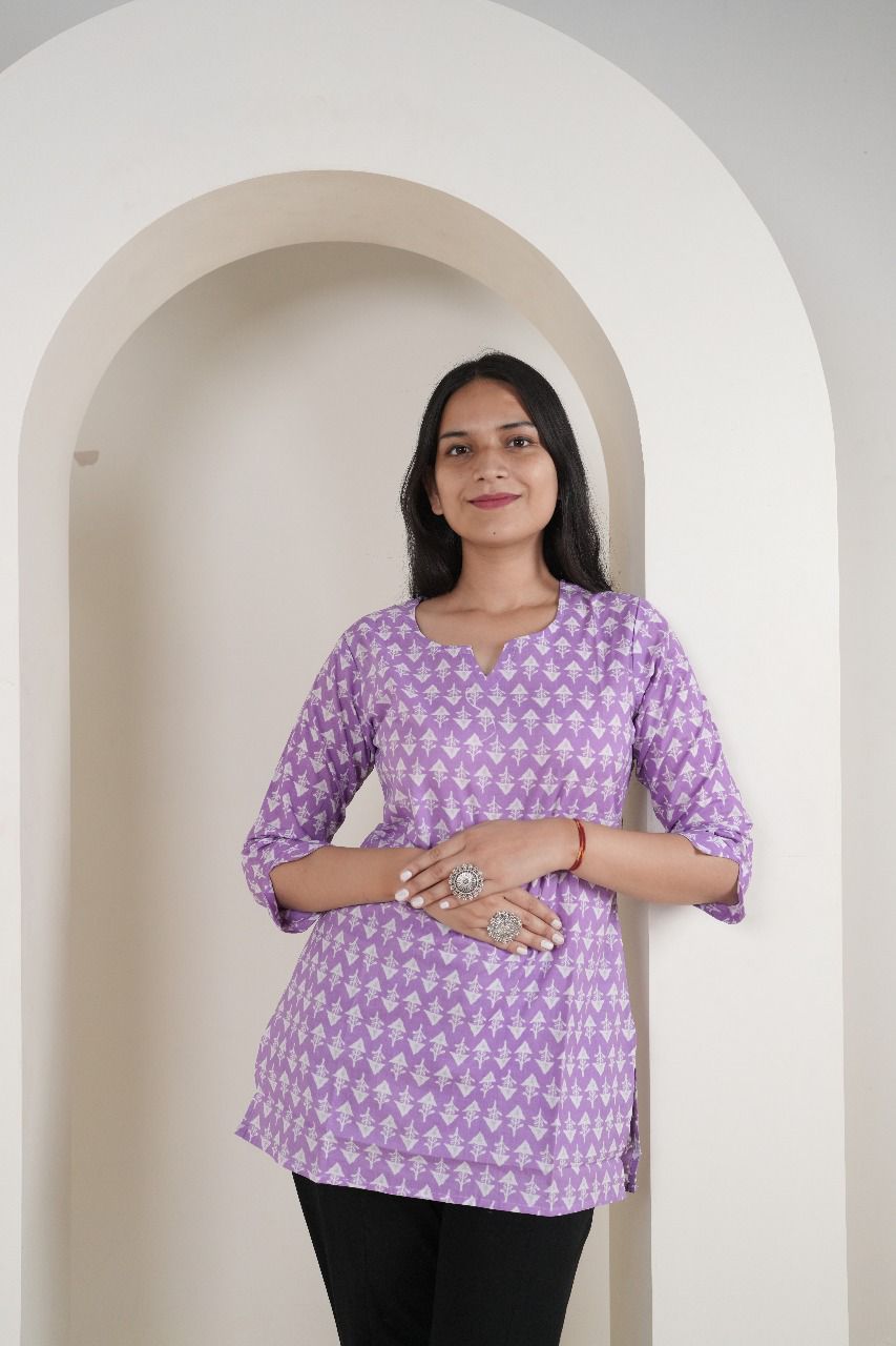 Peplum Kurti with Floral and Geometric Print