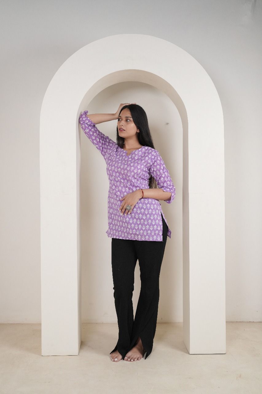 Peplum Kurti with Floral and Geometric Print