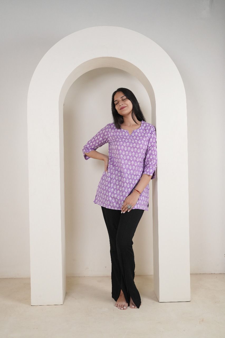 Peplum Kurti with Floral and Geometric Print
