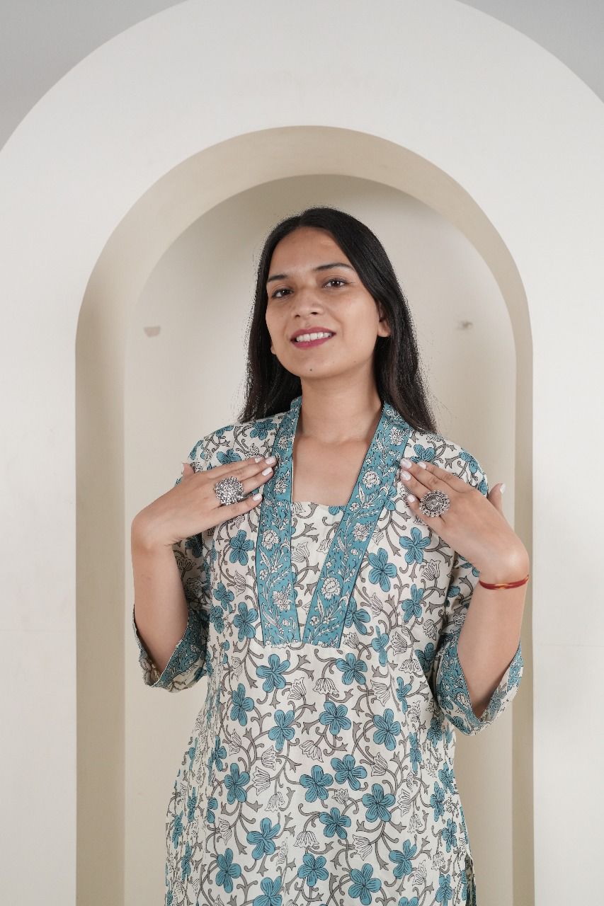 Women's Floral Print Kurti with Trousers Set