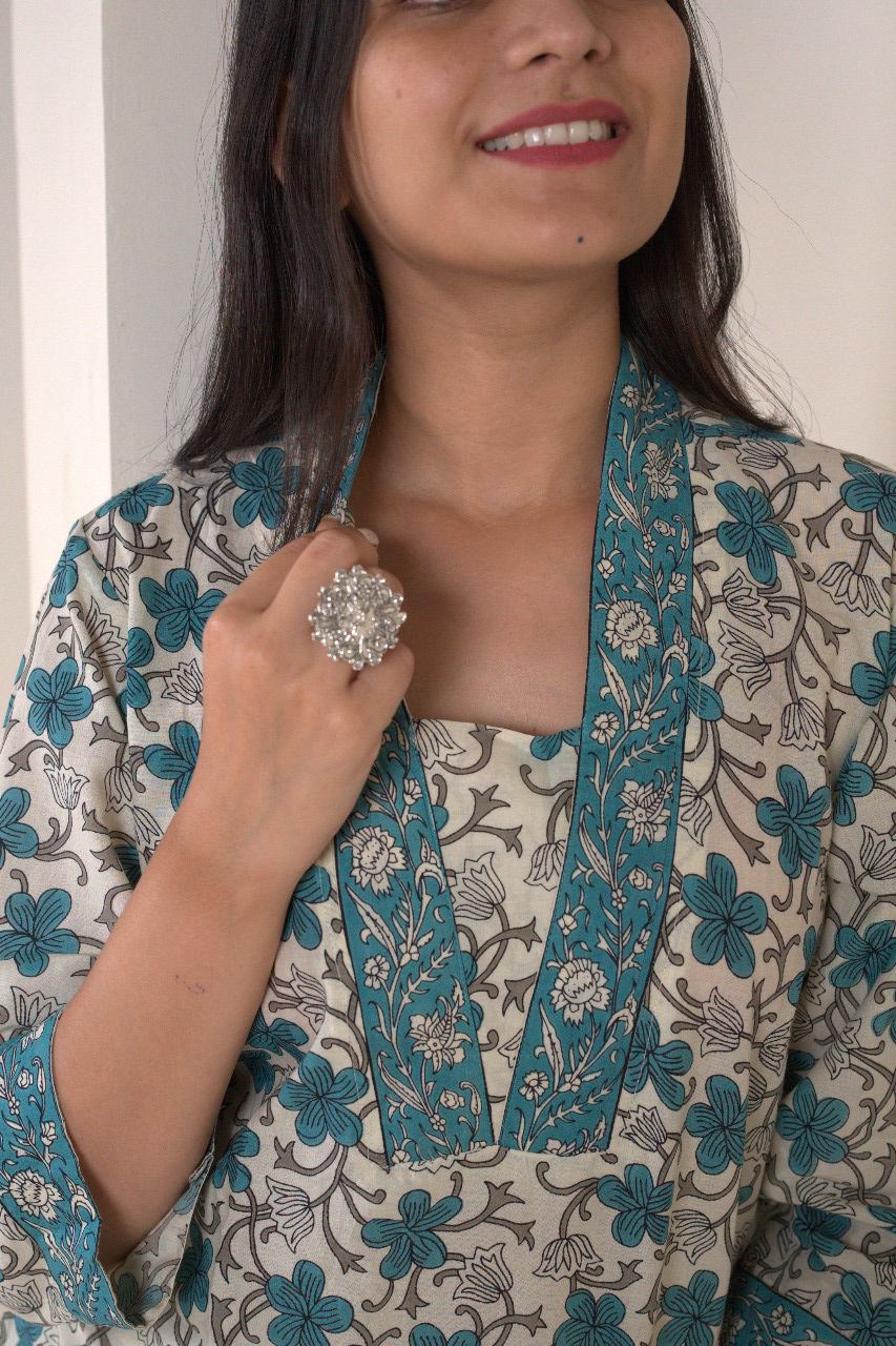 Women's Floral Print Kurti with Trousers Set