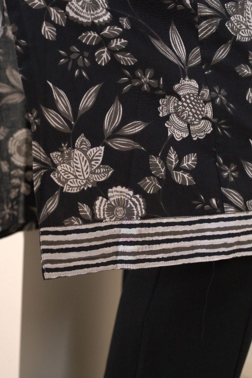 Classic Black & White Floral Cotton Kurti