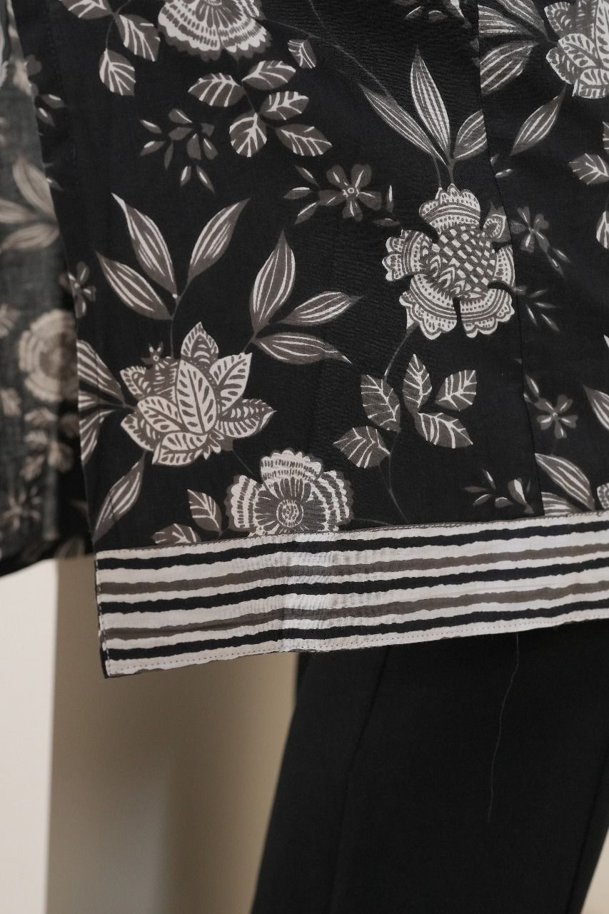 Classic Black & White Floral Cotton Kurti