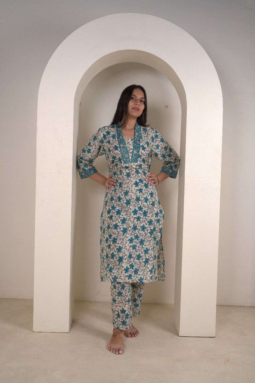 Women's Floral Print Kurti with Trousers Set
