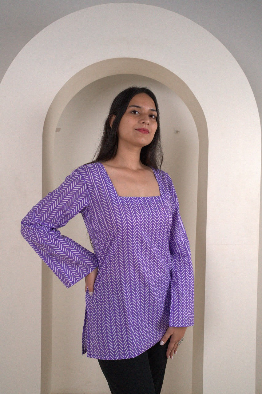 Women's Purple Chevron Print Kurti